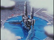 The SDF-1 in Lake Gloval in the center of New Macross City