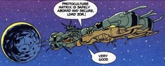 The SDF-1 leaving Tirol. This account illustrates the ship looking very similar to the SDF-3. (Robotech Genesis: The Legend of Zor)