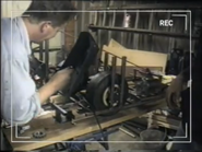 Welding work is undertaken on Sting's chassis, in a clip from the team's video diary shown in Robot Wars Revealed