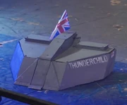 ThunderChild with an extended flipper lip and Union Jack (MechMania - Duel of the Crates, 2025)