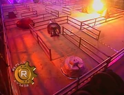 REALI-T is blocked by Matilda, as Full Metal Anorak tries to ram her out of the way