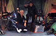 Craig Charles and Julia Reed appear with the House Robots in a promotional shot