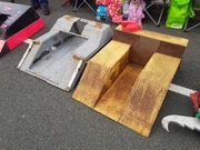 Plunderbird 6 (left) and the original Plunderbird 1 (right) at RoboNerd in September 2022