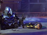 Sir Killalot cuts off Bumblebot's front wheels