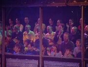 The audience were eventually forbidden from banging on the polycarbonate, as the screws holding it up were falling out