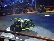 Vector is stabbed by the arena spikes