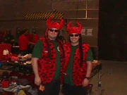 Ciarán Byrne and Peter Redmond in their fur vests and hats