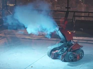 Gnasher 'breathes' CO2 while being introduced for a featherweight battle, 2024 (MechMania)