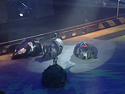 Rattus Rattus is pushed across the arena by Matilda