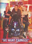 On a poster with Craig Charles, Philippa Forrester and Julia Reed from Issue 19 of the Robot Wars Magazine