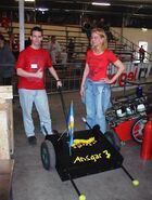 Ansgar 3 with its team at the Dutch Robot Games (note: wheels are part of the carrying cradle)