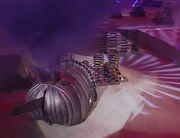 Matilda billows purple smoke, while Krayzee Tokyo is stuck to the springs