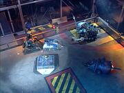 Refbot pushes Vercingetorix away from the arena wall