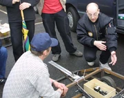 Pegasus being inspected by Dutch Robot Wars producer Django