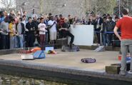 Bigger Brother (centre) at a demonstration at University of Brighton