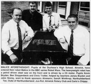 Northumberland Gazette article on Malice