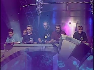 Competing roboteers stand on the balcony ahead of a Trial event (Heat B, British Bulldog)