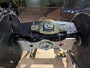 Zadkiel with the Heavyweight Spinner Championship belt won at Extreme Robots Guildford, 2023