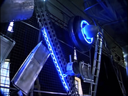 Blue neon lighting is tested for one of the scrap sculptures