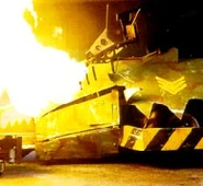 Sergeant Bash's flamethrower being used, photographed around Series 2.