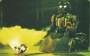 Refbot demonstrates his fire extinguisher at the Robot Mayhem live event (2000)