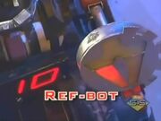 Refbot shows his lights and counter during his introduction in Nickelodeon Robot Wars