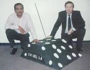 Martin Smith and Kanesh Lingham demonstrating Cruella during a talk at a local school