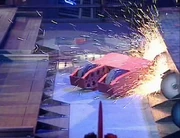 Sparks fly as Death Trak slams into the ramrig saws