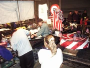 Team LOGICOM in the pits during filming for Nickelodeon Robot Wars, working on The Revolutionist and Spin Doctor