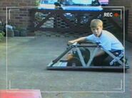 A team member takes a ride on Havoc during testing, in a clip from the team's video diary shown in Robot Wars Revealed