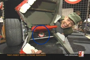 A Team Toad sticker on General Chompsalot, during Robot Wars Extreme Warriors Season 1