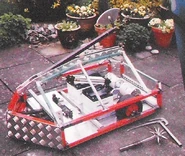 The Steel Avenger during construction, with the interchangeable axe heads