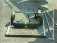 The internals of Havoc are laid out for measurements, in a clip from the team's video diary shown in Robot Wars Revealed