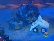 Refbot watches on, but does not intervene as Sir Killalot grabs Bunny Attack's hammer