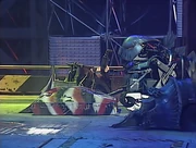 Scutter's Revenge, immobilised and about to be attacked by the House Robots