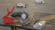 Casper (centre, bottom-right) in battle at MechMania Stoke-on-Trent, October 2024