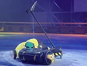 Milly Ann Bug tries pushing Bumblebot towards the Pit