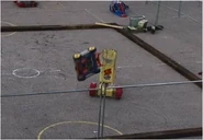 Wheely Big Cheese fighting King B Powerworks at Robot Mania 2001