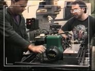 The Technophobic team test their machine's lawnmower motor, in a clip from the team's video diary shown in Robot Wars Revealed