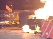 Son of Armageddon pushes Junkyard Queen onto the flame jet