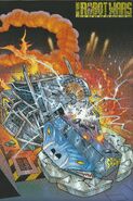 Comic illustration of Dead Metal attacking Spawn of Scutter, Robot Wars Magazine, Issue 12