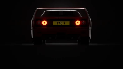 Teaser image of the Ferrari F40, highlighting the taillights