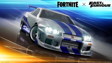 Promotional image of the Fast & Furious Nissan Skyline in Fortnite