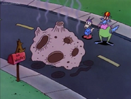 Rocko's car hit by a meteor