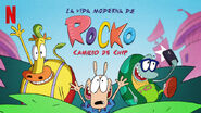 Banner with the Spanish title of the movie: La vida moderna de Rocko: Cambio de chip.