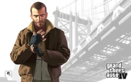 Artwork of Niko Bellic in the "Outdoor Series."
