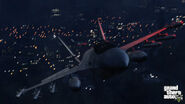 Michael flying a Jet near Downtown Los Santos.