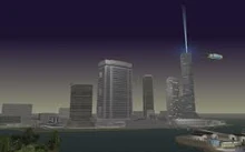 Downtown Vice City at night.