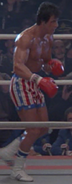 Rocky using the American costume in the fight against Ivan Drago, a tribute for Apollo Creed's death and a representation of USA in the second fight East vs. West, seen in Rocky IV.