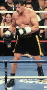 Rocky in the fight Skill vs. Will against Mason Dixon, 15 years later after his retirement, using black and gold colors, seen in the Rocky Balboa film.